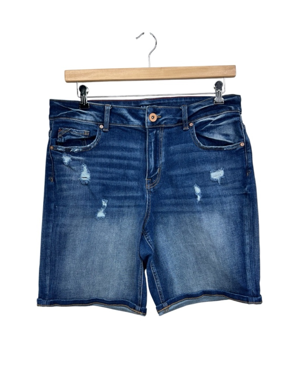edgely High Rise Distressed Stretch Denim 9.5" Inseam Shorts Womens 14W